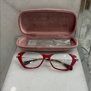 Miu Miu Red Eyeglasses with Pink Case